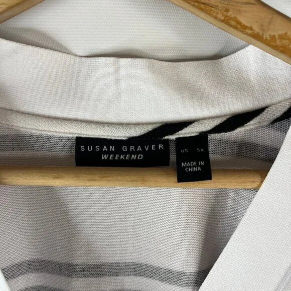 Susan Graver Weekens Womens Tunic Top Size 5X Black White Striped Button Up - Picture 8 of 9
